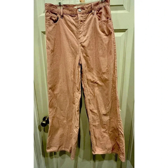 PacSun Solid Pink Corduroy Pants Wide Leg High Waisted Pockets Cotton Women’s 31 - Picture 1 of 10